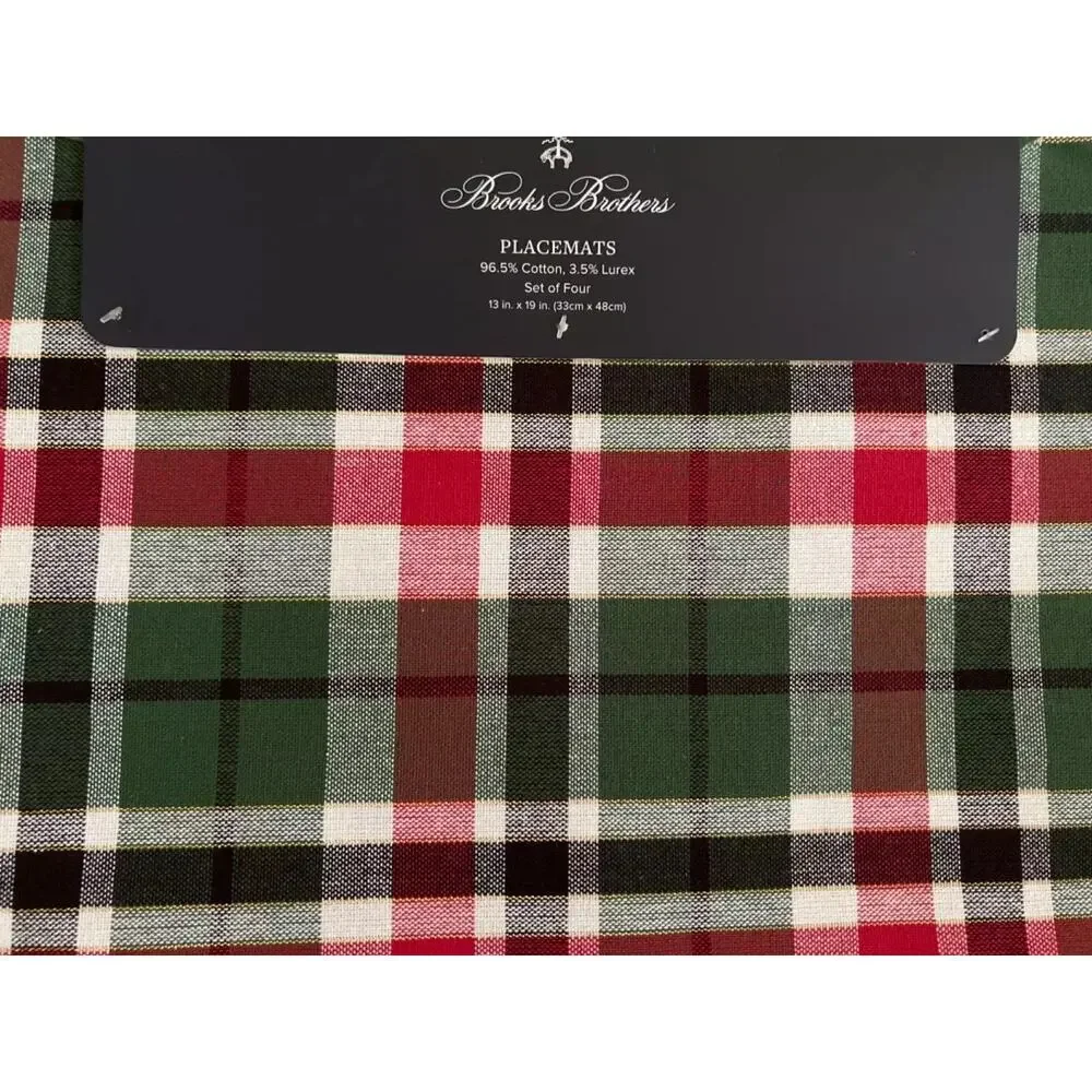 Brooks Brothers Christmas Plaid Placemat Set of 4 Holiday Green Red White 13x19